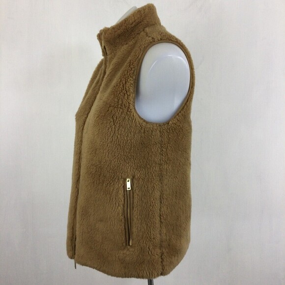 J.Crew Womens Plush Excursion Faux Fur Tedddy Full Zip Fleece Vest Camel Tan XS - Picture 5 of 13